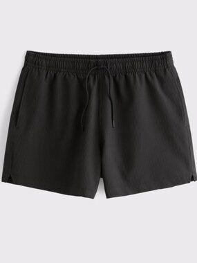 Abercrombie & Fitch Pull-On Seersucker Swim Trunk, 5", Black Stripe, Medium, EUC